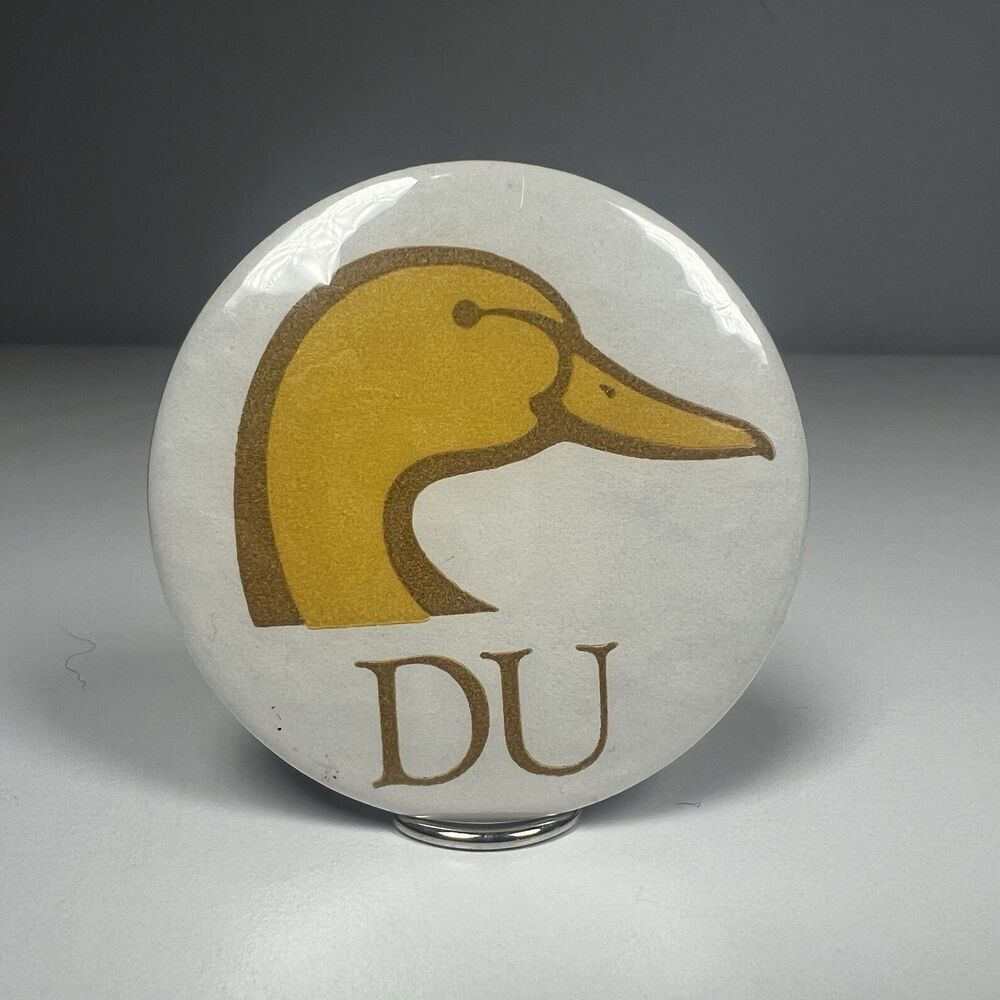 Ducks Unlimited Pin Pinback Button Yellow Brown Duckhead Logo Vintage
